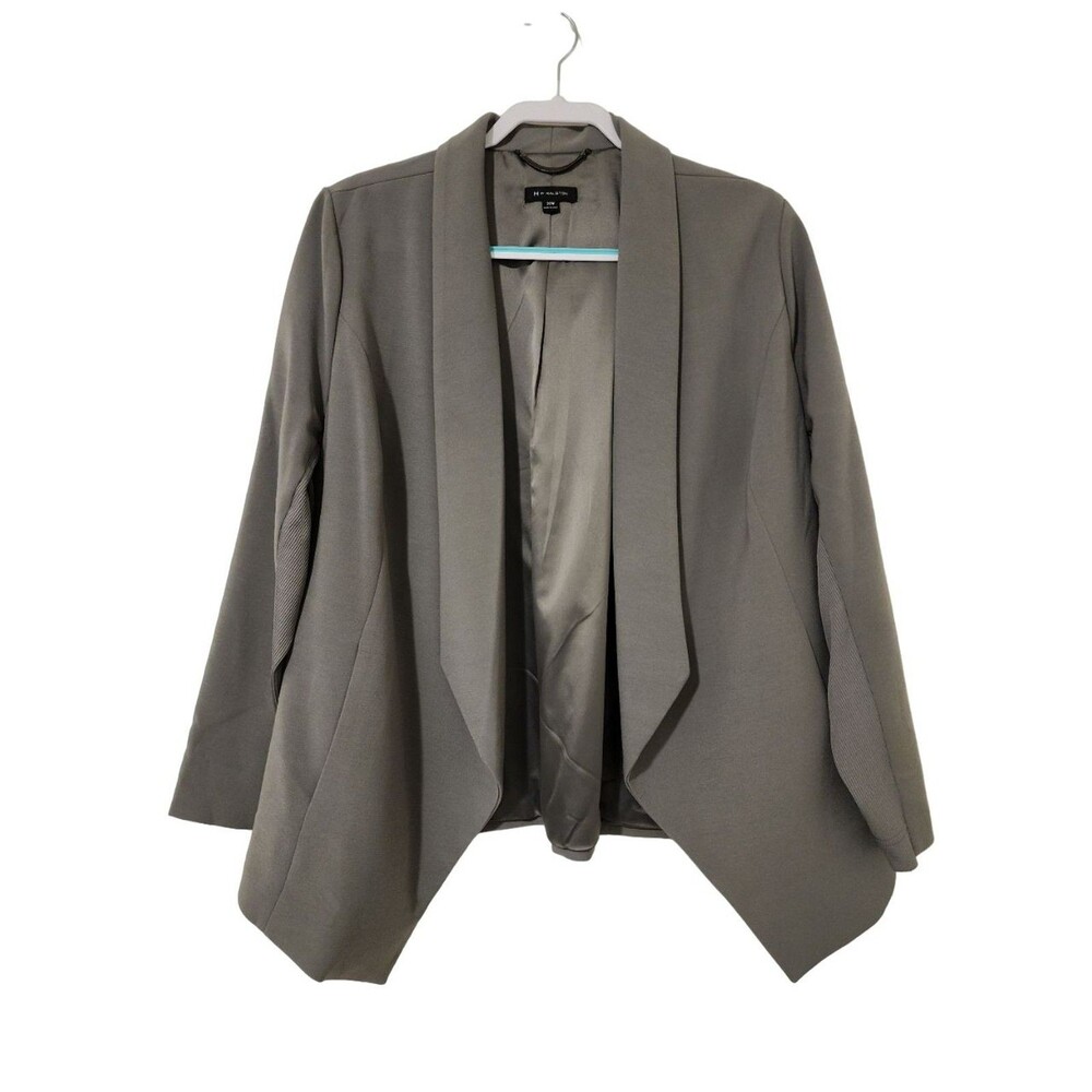 H by Halston Women's Gray Open Front Blazer Jacket Stretch Washable 20W Plus